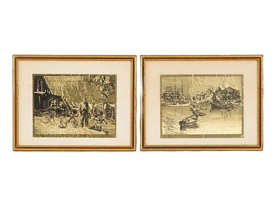 TWO GOLD LEAF LITHOGRAPHS BY LIONEL BARRYMORE. Lionel Barrymore, American, 1878 to 1954, two 