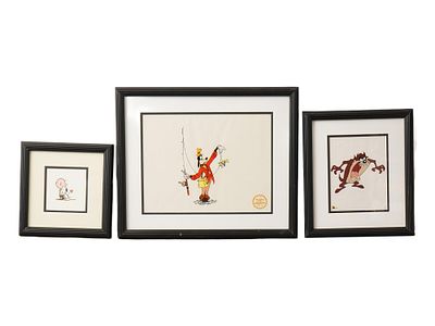 CARTOON PRINTS CHARLIE BROWN GOOFY TASMANIAN DEVIL. A lot of three vintage cartoon prints. The 