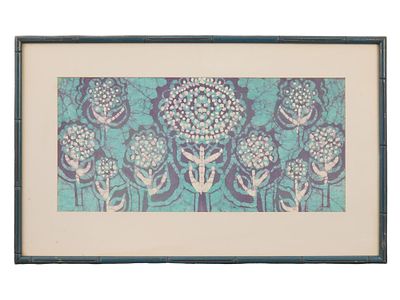 VINTAGE SILK PRINT WITH A STYLIZED FLORAL PATTERN. A vintage silk print featuring a highly 