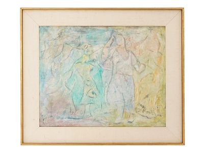MIXED MEDIA ABSTRACT PAINTING FRAMED. A mixed media painting on canvas depicting an abstract 