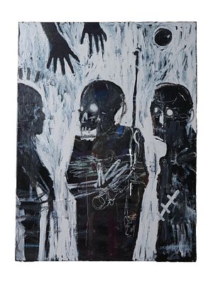 VINTAGE NEO EXPRESSIONIST MIXED MEDIA PAINTING. A vintage Neo Expressionist mixed media on 