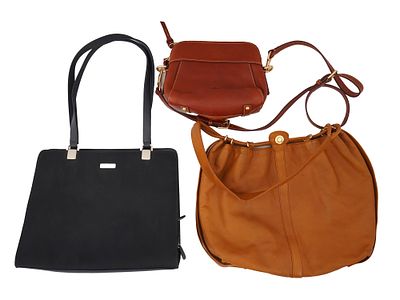 VINTAGE EUROPEAN ITALIAN SPANISH LEATHER BAGS. A lot of three vintage European leather bags. The 