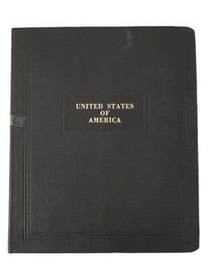VINTAGE AMERICAN STAMP ALBUM COVERING WITH PLATE BLOCKS. A volume of a U.S. stamp album covering 