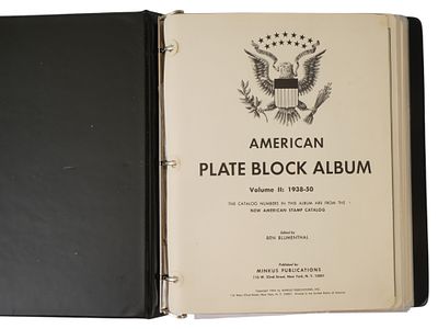 AMERICAN POSTAGE STAMPS ALBUM 1938 TO 1950. A group of vintage postage stamps, collected in the 