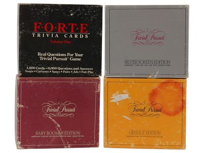TRIVIAL PURSUIT SUBSIDIARY CARD SETS IOB. A lot of 4 Trivial Pursuit subsidiary card sets in 