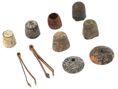 ANCIENT HOLY LAND COLLECTION OF SEWING MIXED ITEMS. A group of ancient Holy land bronze sewing 