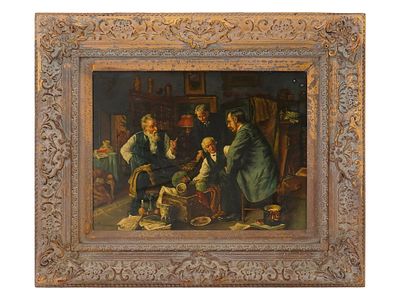 AFTER LOUIS MOELLER CONNOISSEURS CERAMIC PLATE PAINTING. A vintage painted ceramic plate 