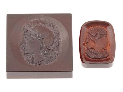 ANTIQUE VINTAGE ENGRAVED INTAGLIOS WITH PORTRAITS. Two antique or vintage engraved intaglios 