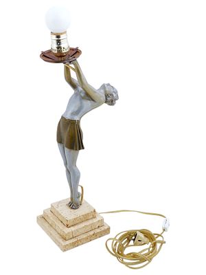 ANTIQUE ART DECO SPELTER LAMP BY ENRIQUE M BALLESTE. An antique Art Deco spelter lady lamp 