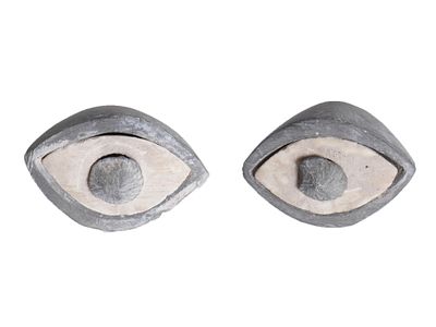 13- PAIR OF ANCIENT CARVED STEATITE EYES OF SEPARATE PARTS. A pair of ancient carved steatite 