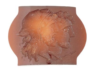 ANTIQUE CARNELIAN HADRIAN ANTINOUS PORTRAIT CAMEO. An antique carnelian cameo of rectangular 