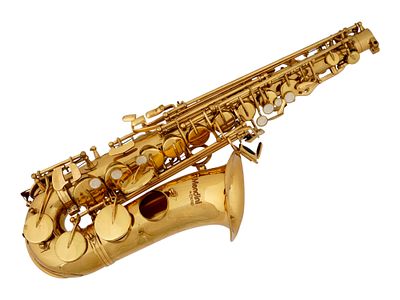 VINTAGE MENDINI ALTO SAXOPHONE IN EB. A vintage Mendini alto saxophone in Eb with a gold lacquer 
