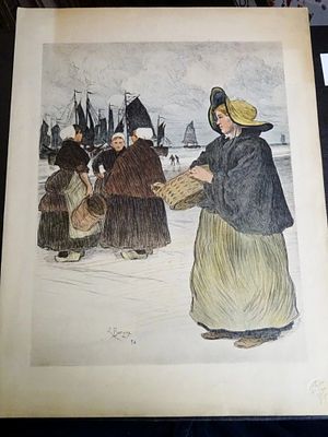 RARE HAND-COLOURED LITHOGRAPH "THE SARDINI&Egrave;RES" L BOURGEX. Rare lithograph depicting 'the 