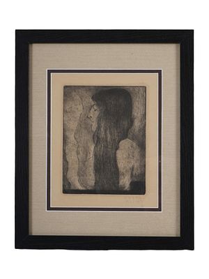 AFTER GUSTAV KLIMT AUSTRIAN ETCHING WOMAN IN PROFILE. After Gustav Klimt, Austrian, 1862 to 1918 