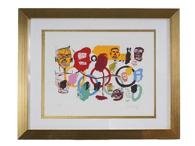 LITHOGRAPH SIGNED JEAN MICHEL BASQUIAT OLYMPICS 1984. A limited edition lithograph Olympics 