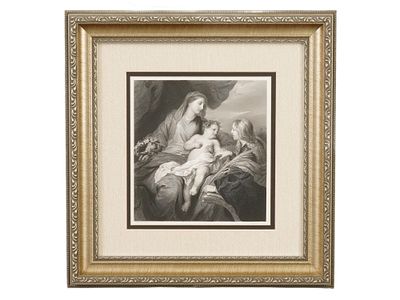 ANTIQUE 19TH CEN ENGRAVING AFTER VAN DYCK. An antique 19th century engraving titled Madonna and 