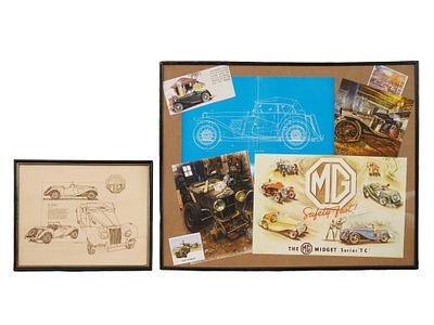 VINTAGE FRAMED MORRIS GARAGES AUTOMOTIVE DISPLAY PIECES. A group of vintage framed Morris 