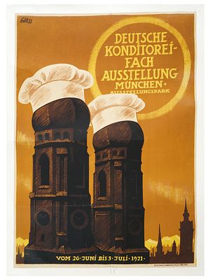 ANTIQUE GERMAN EXHIBITION POSTER BY FRANZ PAUL GLASS. An antique lithographic poster dedicated 