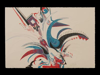 ABSTRACT COMPOSITION LITHOGRAPH BY MYRIAM BAT YOSEF. A color lithograph on paper by Myriam 