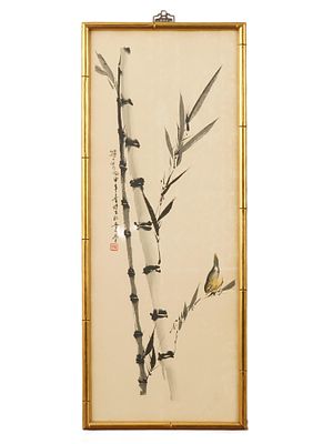 20TH CEN RONG YUAN CHINESE BIRD WOODBLOCK PRINT. A 20th century Chinese woodblock print on paper 