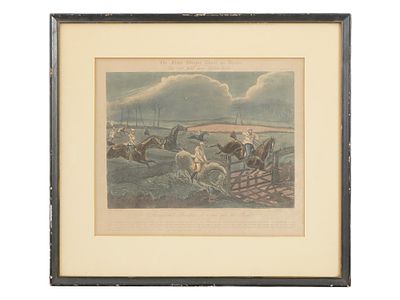 JOHN HARRIS AFTER HENRY ALKEN HORSE RACING AQUATINT. Hand-colored aquatint on paper from The 