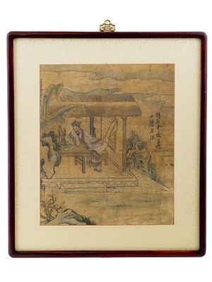ANTIQUE CHINESE WOODBLOCK PRINT W GENRE SCENE. An antique Chinese woodblock print on paper 