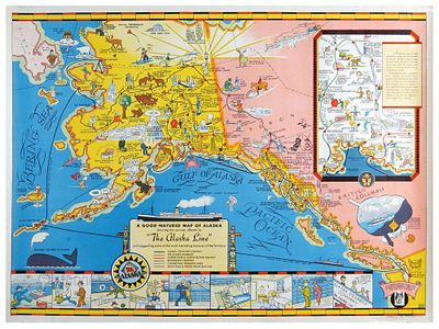 ВИНТАЖНЫЙ АМЕРИКАНСКИЙ ПЛАКАТ ДОБРОДУШНАЯ КАРТА АЛЯСКИ. Винтажный американский плакат под 