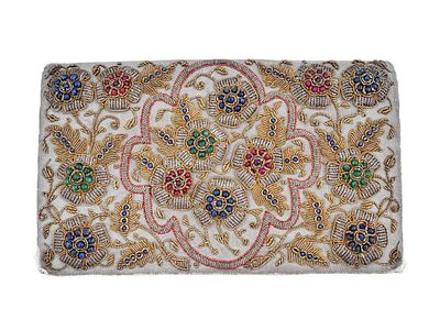 VINTAGE HAND EMBROIDERED METALLIC THREADS BEADS BAG. A vintage French manner hand embroidered 