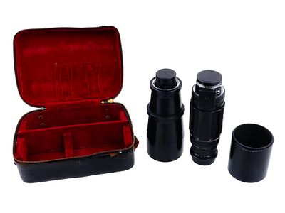 VINTAGE JAPANESE KOMURA 500 MM LENSES WITH CASE. A lot of two vintage Japanese Komura lenses 