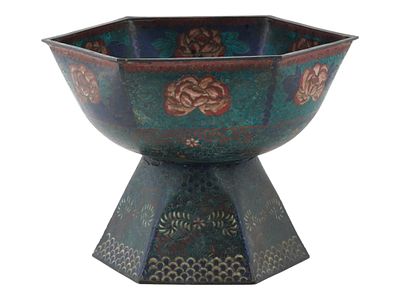 ANTIQUE JAPANESE MEIJI CLOISONNE ENAMEL TAZZA BOWL. An antique footed Japanese, Meiji era 