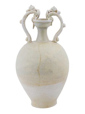 ANCIENT CHINESE TANG STRAW GLAZED STONEWARE AMPHORA. An ancient Chinese Tang Dynasty 