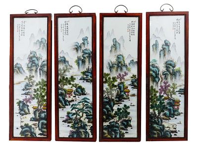 SET OF CHINESE HAND PAINTED PORCELAIN PLAQUES SIGNED. A set of four Chinese hand painted 