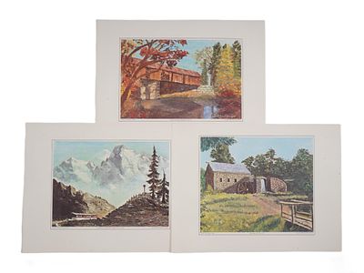 LOT OF EISENHOWER COLLEGE RURAL LANDSCAPE ART PRINTS. This set of three color art prints, Long 