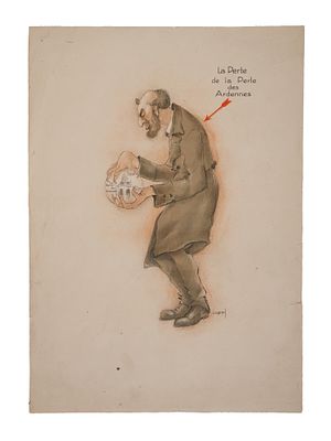 VTG MIX MEDIA ANTISEMITIC DRAWING BY LUDOVIC JANSSEN. A vintage mixed media on paper antisemitic 