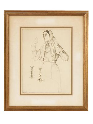 SAUL RASKIN AMERICAN JUDAICA FEMALE PORTRAIT ETCHING. Saul Raskin, American, 1878 to 1966 