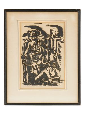 VINTAGE MID CENTURY LITHOGRAPH BY YOHANAN SIMON. A vintage mid-century lithograph on paper by 