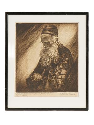 JUDAICA ETCHING BY EPHRAIM MOSHE LILIEN SIGNED. Ephraim Moshe Lilien, Israeli, 1874 to 1925, an 