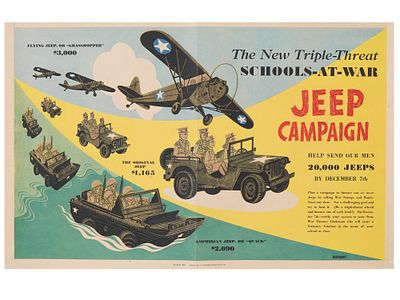 VINTAGE AMERICAN MILITARY POSTER JEEP CAMPAIGN. A vintage American military poster for the New 
