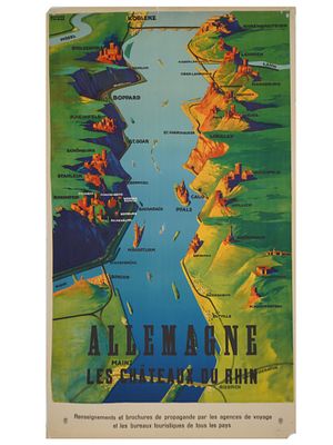 VINTAGE GERMAN TRAVEL POSTER RHINE RAILWAY TOURISM. A vintage German travel poster promoting 
