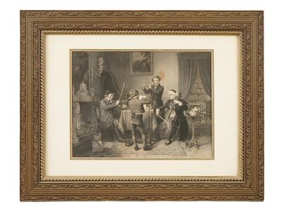 ГРАВЮРА КВАРТЕТ РОБЕРТА ТРОССИНА ПОСЛЕ ХИДДЕМАНА. Антикварная медная гравюра под названием 