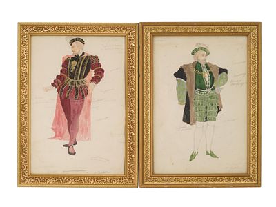 РУССКИЕ ЭСКИЗЫ ТЕАТРАЛЬНЫХ КОСТЮМОВ В СМЕШАННОЙ ТЕХНИКЕ. Лот из двух русских эскизов театральных 