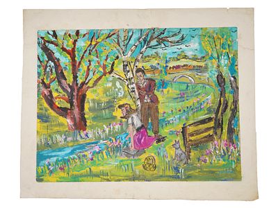 АТТРИБ. ДАВИД БУРЛЮК РУССКАЯ ЖИВОПИСЬ В СМЕШАННОЙ ТЕХНИКЕ. Приписывается Давиду Бурлюку 