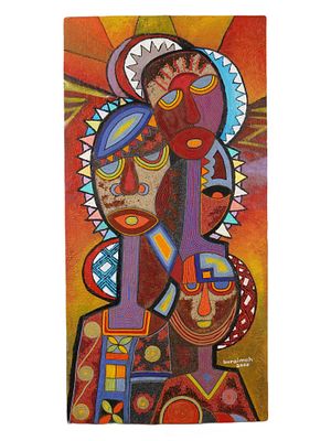 КАРТИНА АКРИЛОМ И БУСАМИ ДЖИМО БУРАИМО С СЕРТИФИКАТОМ. Джимо Бураимо, нигерийский художник 