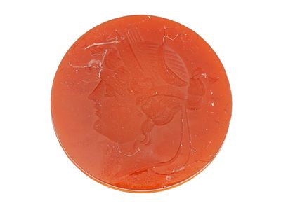 ROMAN MANNER HAND CARVED CARNELIAN STONE INTAGLIO. A hand carved Carnelian stone Intaglio 