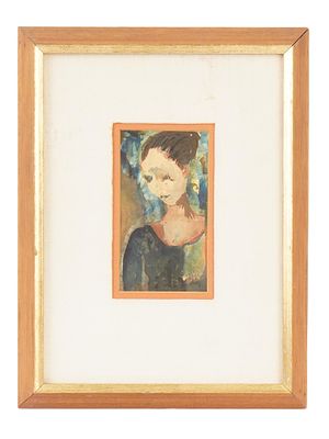 MANNER OF HENRI MATISSE FEMALE PORTRAIT PAINTING. A vintage watercolor and gouache on paper 