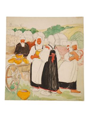 SOVIET ERA MIXED MEDIA PAINTING BY OLGA DEINEKO. Olga Deineko, Ukrainian, Russian Soviet era 