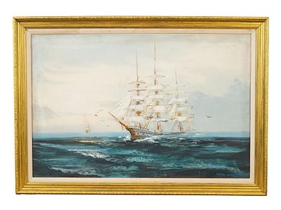 AMERICAN OIL MARINE PAINTING ATTR FRANK VINING SMITH. A vintage American oil on canvas Marine 