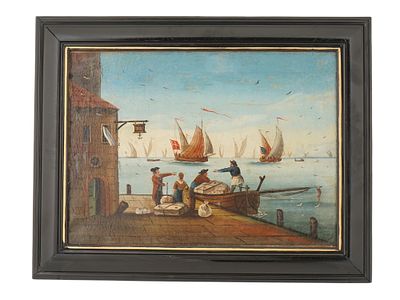 ANTIQUE BRITISH OIL ON CANVAS GENRE SCENE PAINTING. An antique British oil on canvas genre scene 