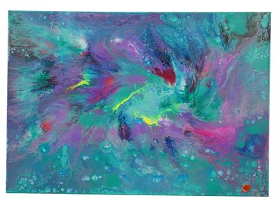 ABSTRACT PAINTING SIGNED TIBERIU SOOS PRIMORDIAL CHAOS. An acrylic painting on canvas titled 