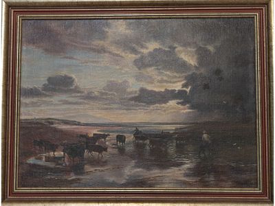 OIL PAINTING-“AFTER SAMUEL BOUGH- CATTLE CROSSING SOLWAY”. AFTER SAMUEL BOUGH, RSA (1822–1878) 